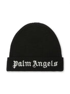 Berretto per bambino Palm Angels Kids nero con ricamo con logo frontale PBLC006C99KNI001 1003 PALM ANGELS KIDS 