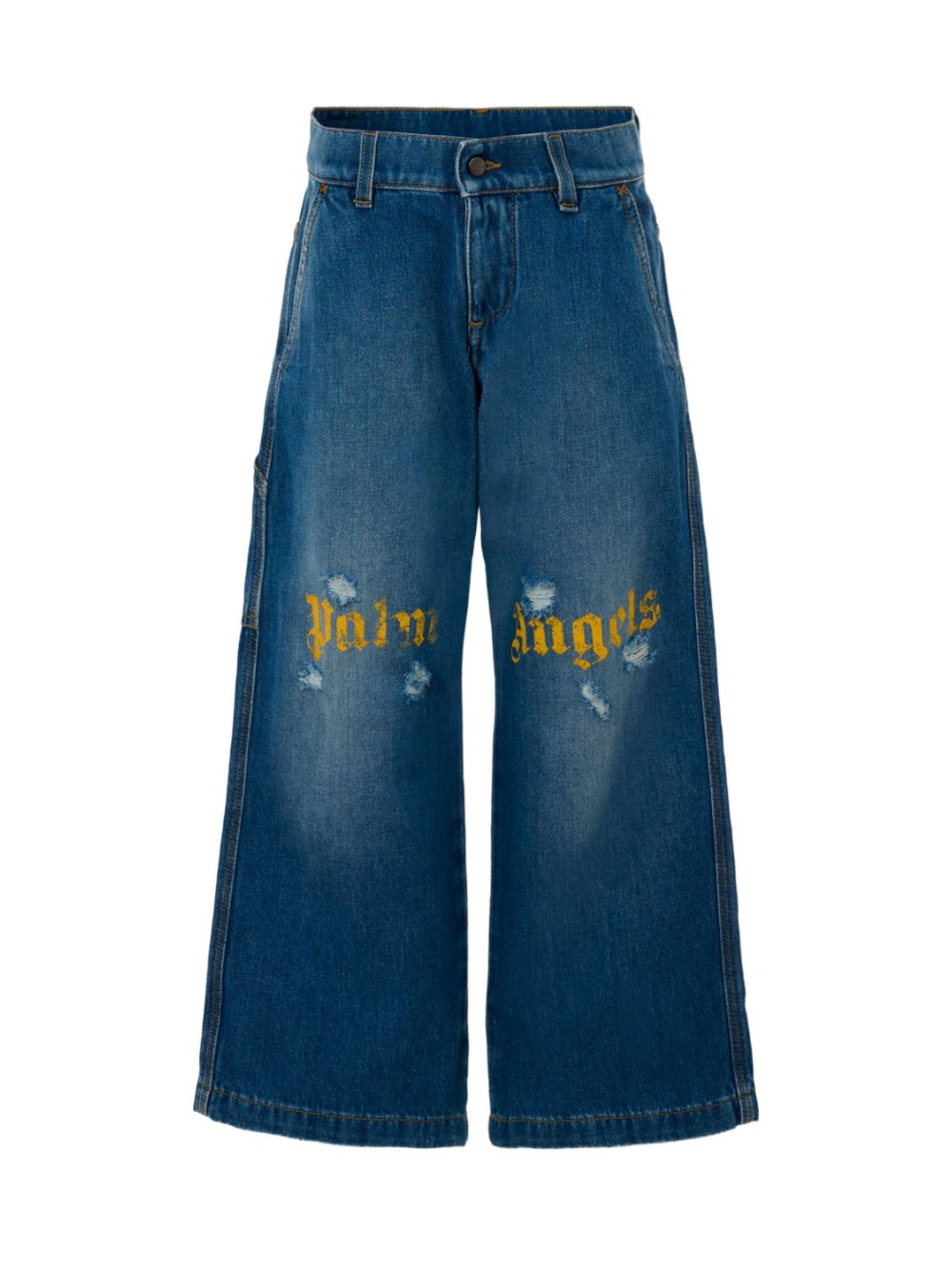 Jeans per bambina Palm Angels Kids in denim effetto vissuto con logo PBYB007F25DEN001 4416 PALM ANGELS KIDS 