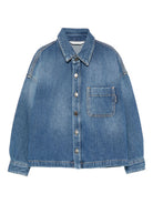 Camicia per bambino Palm Angels Kids in denim con ricamo con logo PBYD006F25DEN001 4416 PALM ANGELS KIDS 