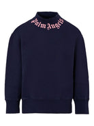 Felpa per bambina Palm Angels Kids blu con dettaglio logo PGBA013F25FLE002 4630 PALM ANGELS KIDS 