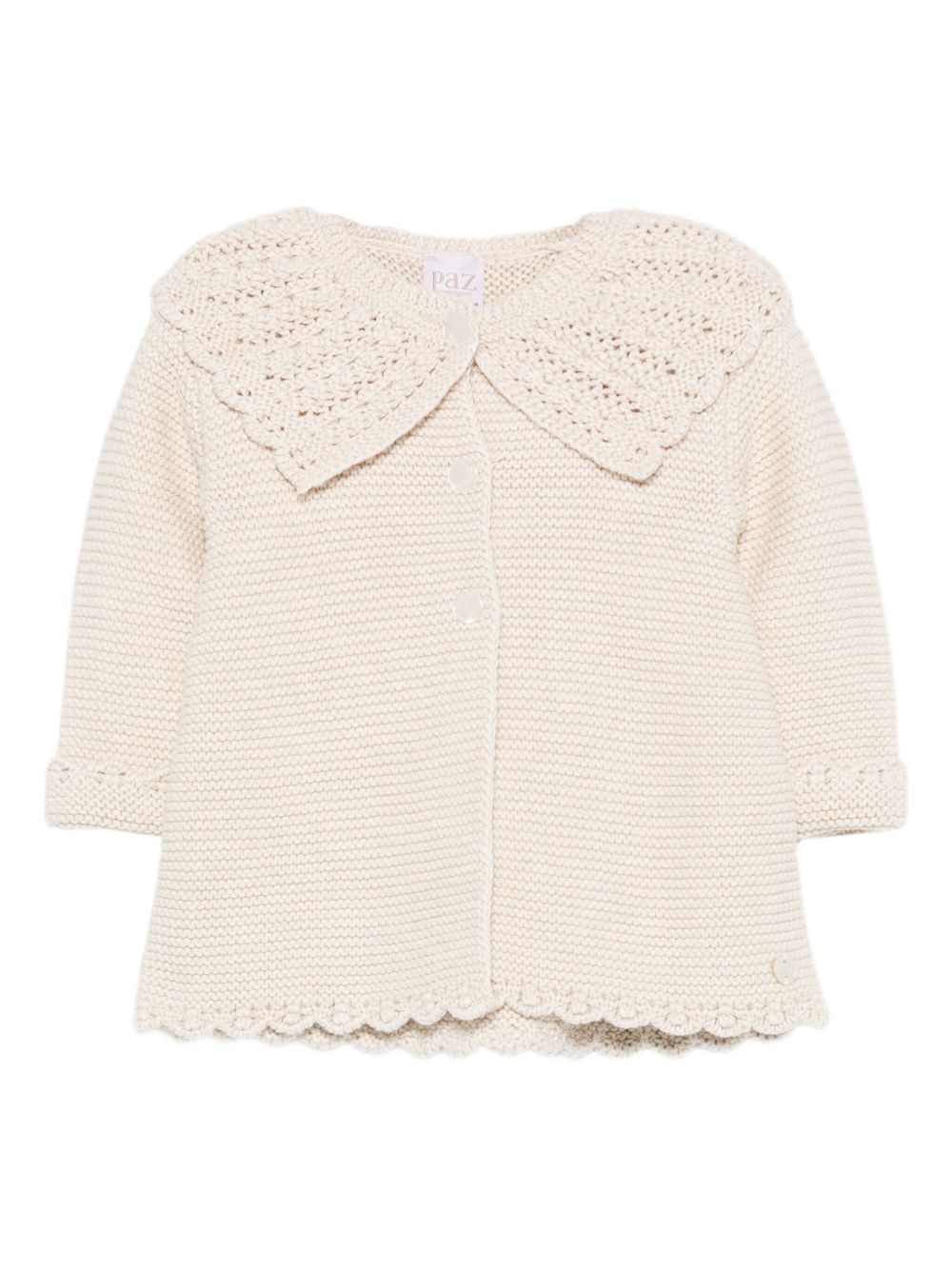 Cardigan per neonata Paz Rodríguez beige con colletto all'uncinetto 009-123100 73 H94 PaZ RODRIGUEZ KIDS 