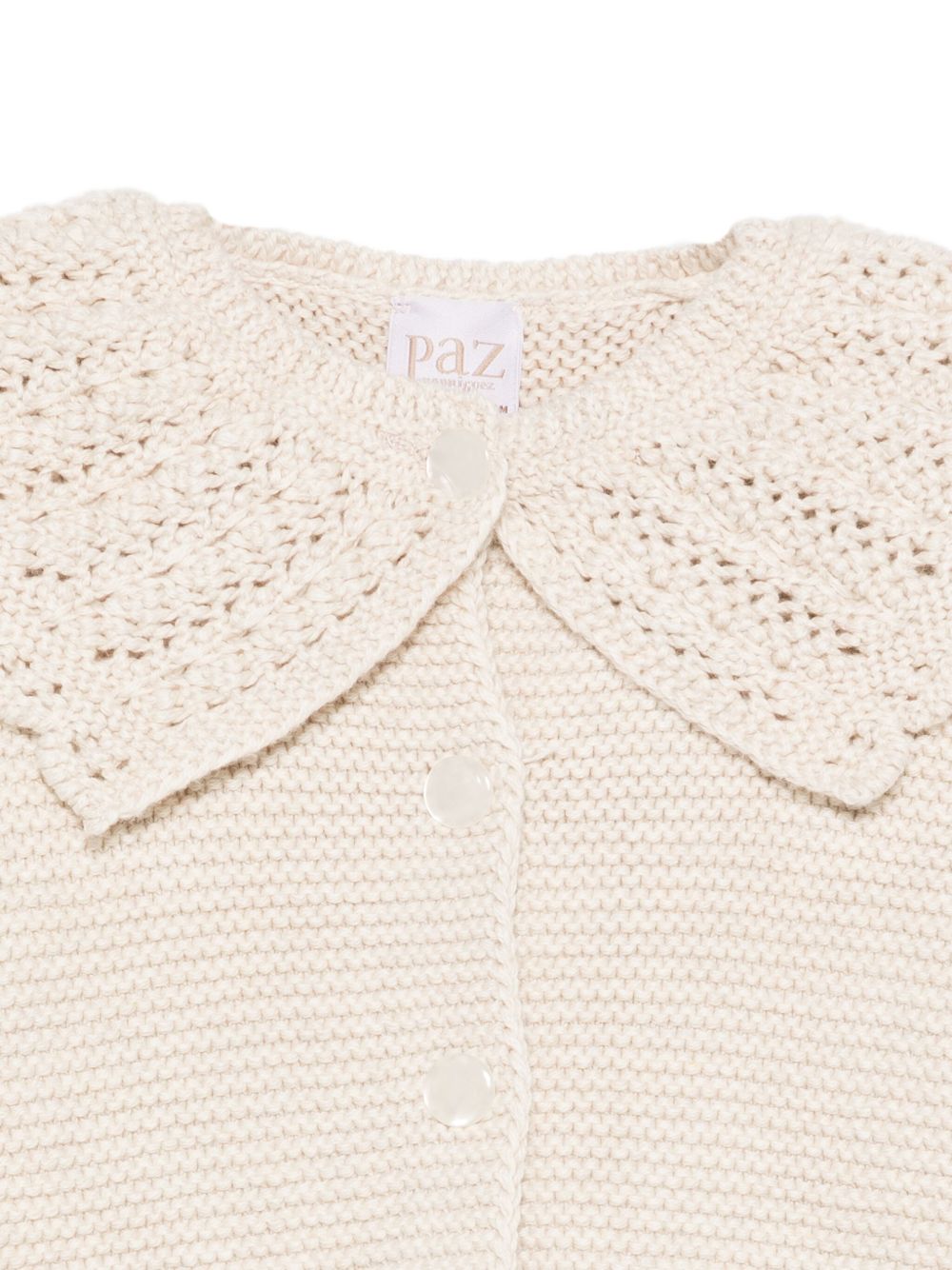 Cardigan per neonata Paz Rodríguez beige con colletto all'uncinetto 009-123100 73 H94 PaZ RODRIGUEZ KIDS 
