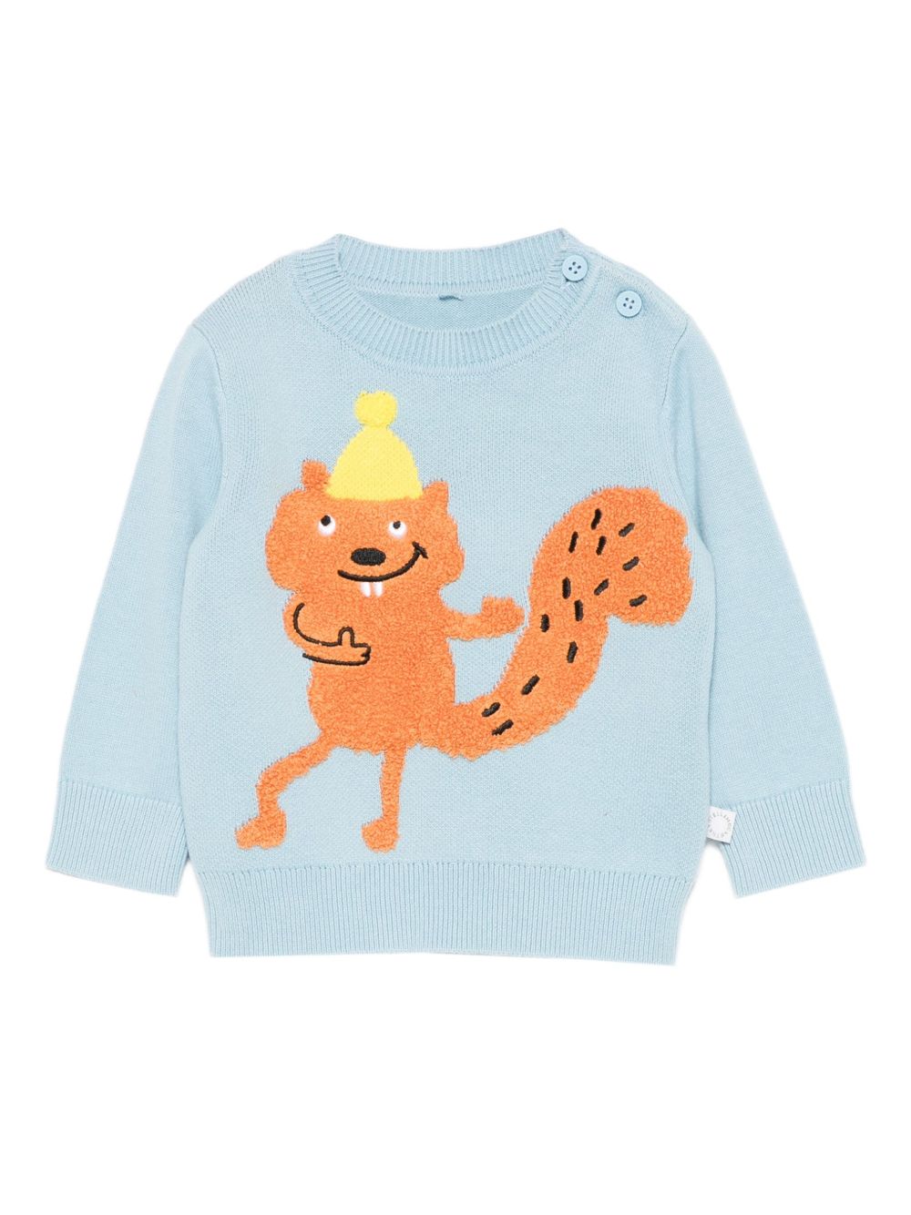 Maglione per neonato Stella McCartney Kids azzurri con ricamo scoiattolo TX9550 Z1876 670 STELLA McCARTNEY KIDS 