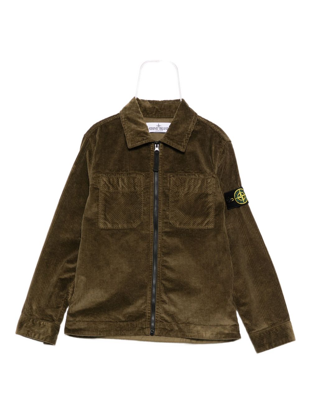 Camicia per bambino Stone Island Junior verde in velluto a coste con distintivo della bussola K2S161200003S0199 V0054 STONE ISLAND KIDS 