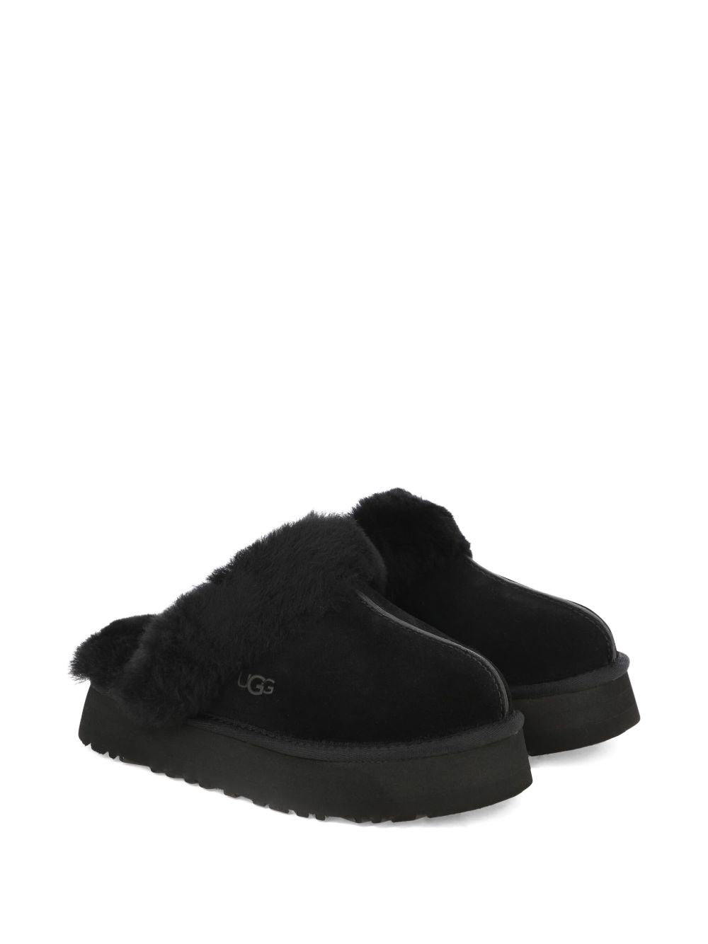 Slippers per bambina UGG Kids Disquette nero con finitura in pelliccia sintetica 1122550 BLK UGG KIDS 