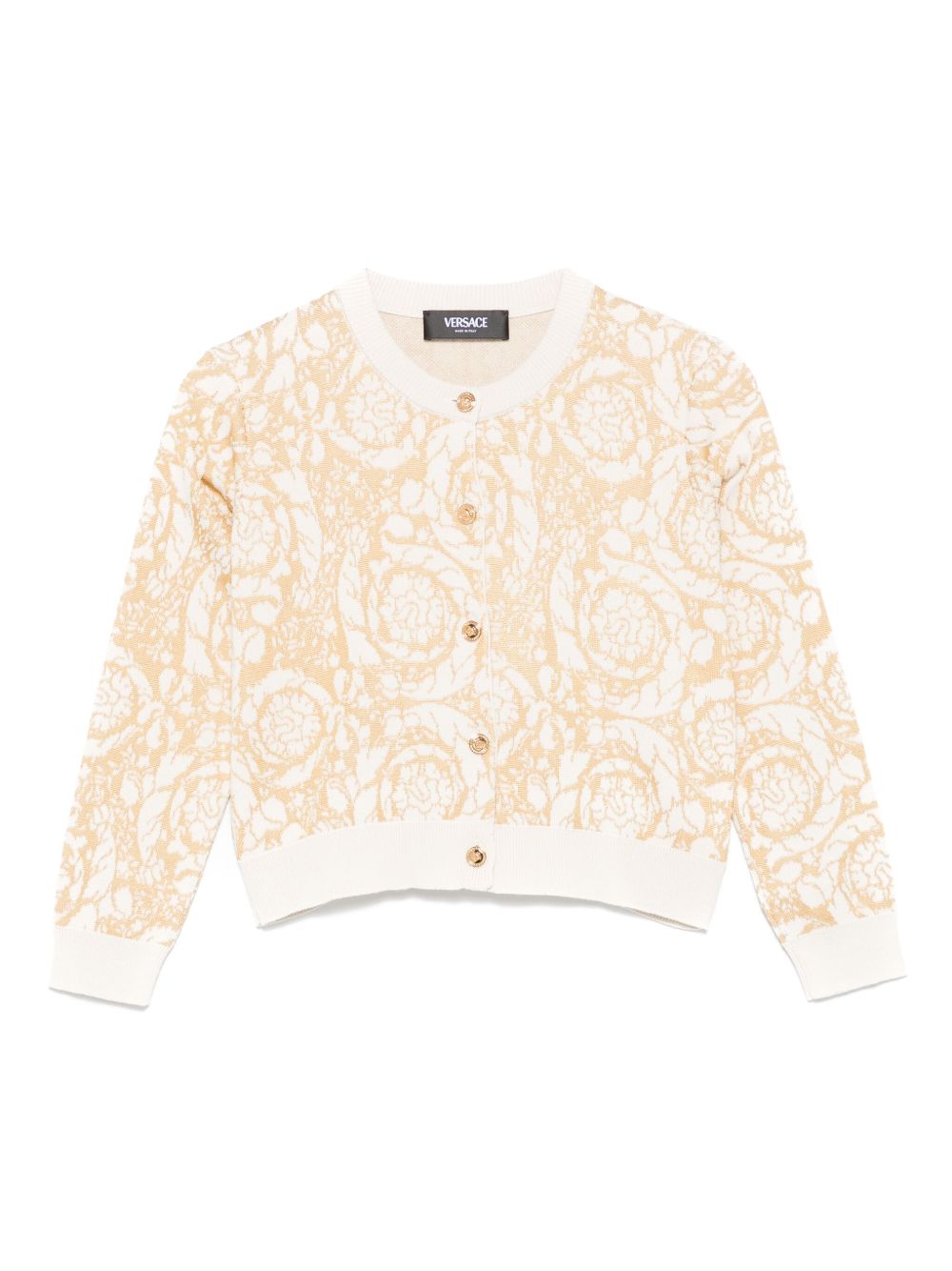Cardigan per bambina Versace Kids beige con stampa stile Barocco 10208951A11135 2WX90 VERSACE KIDS 