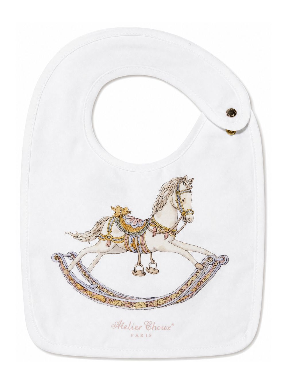 Bavaglino per neonati Atelier Choux Paris bianco con stampa cavalluccio a dondolo BI-CS-ROH O-U ATELIER CHOUX PARIS KIDS 