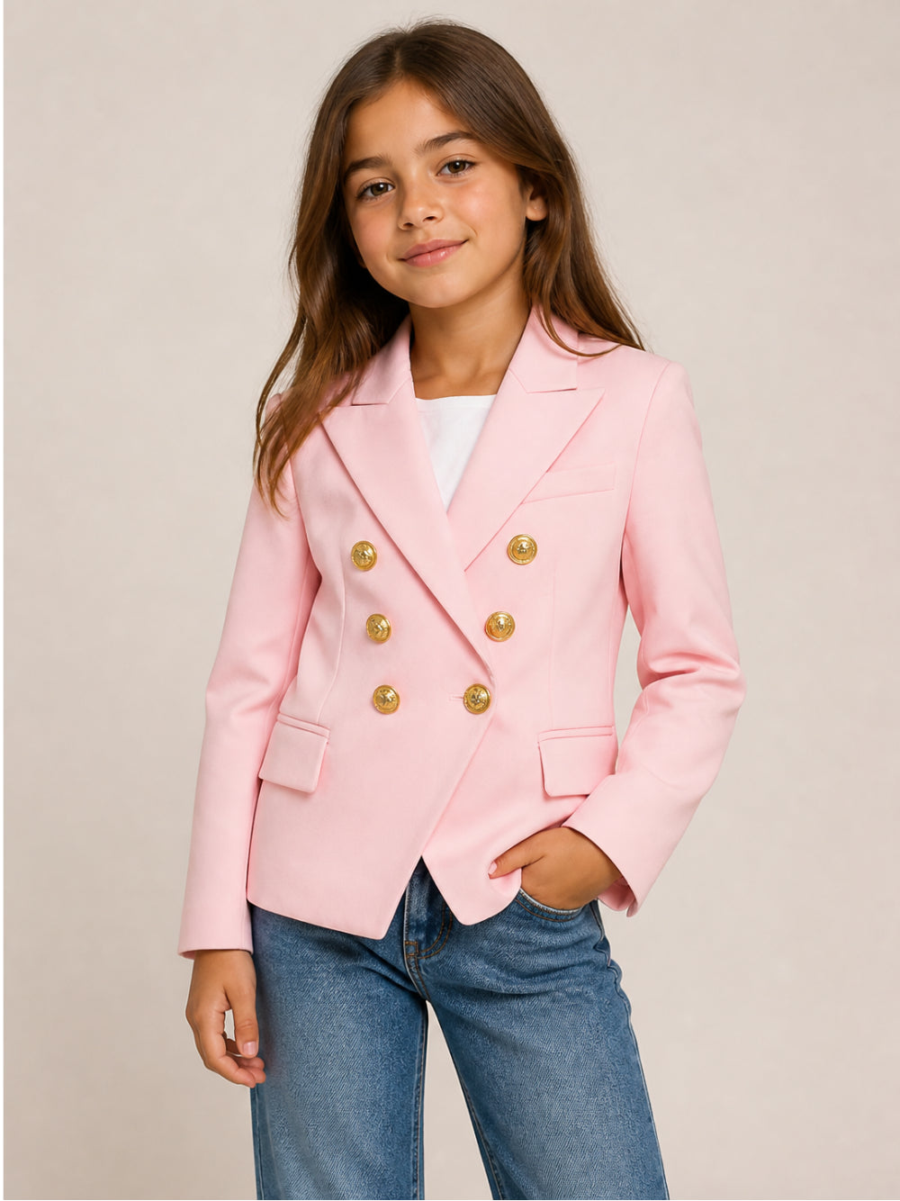 Blazer per bambina Balmain Kids rosa con due tasche laterali con patta BX2A04 I0196 50HOR BALMAIN KIDS 