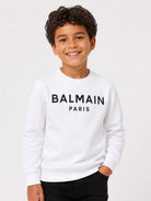 Felpa per bambino Balmain Kids bianca con stampa logo sul davanti BX4P10 Z3183 100NE BALMAIN KIDS 