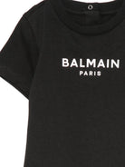 T-shirt per neonati Balmain Kids nera con stampa logo sul davanti BY8631 Z3672 930BC BALMAIN KIDS 