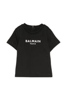T-shirt per neonati Balmain Kids nera con stampa logo sul davanti BY8631 Z3672 930BC BALMAIN KIDS 