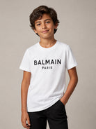 T-shirt per bambino Balmain Kids bianca con logo sul davanti BY8R11 Z3672 100NE BALMAIN KIDS 