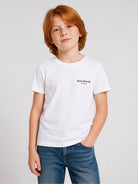 T-shirt per bambino Balmain Kids bianca con logo sul davanti BY8R31 Z3672 100NE BALMAIN KIDS 