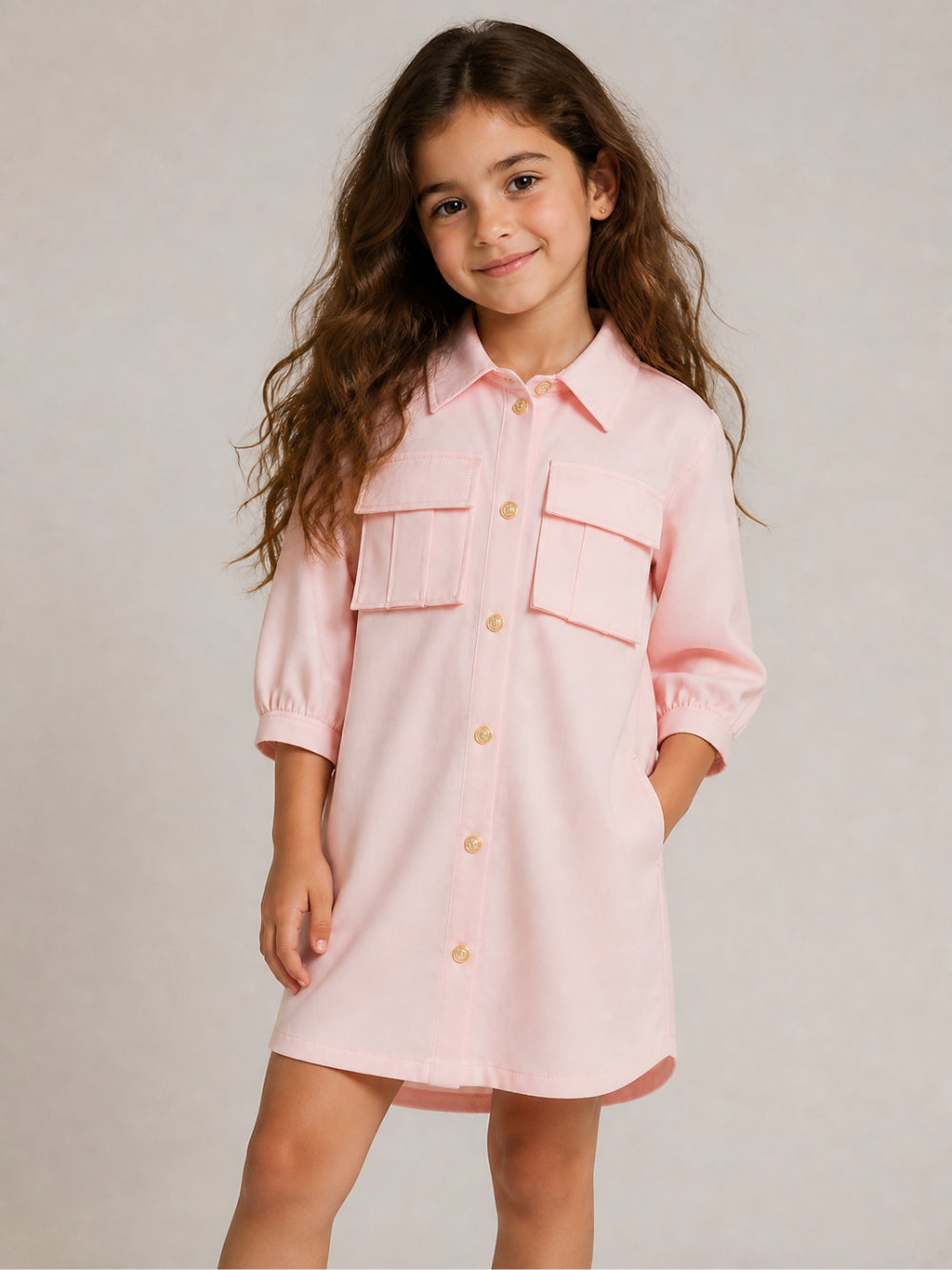 Abito per bambina Balmain Kids rosa con colletto classico BZ1B10 I0196 50HOR BALMAIN KIDS 