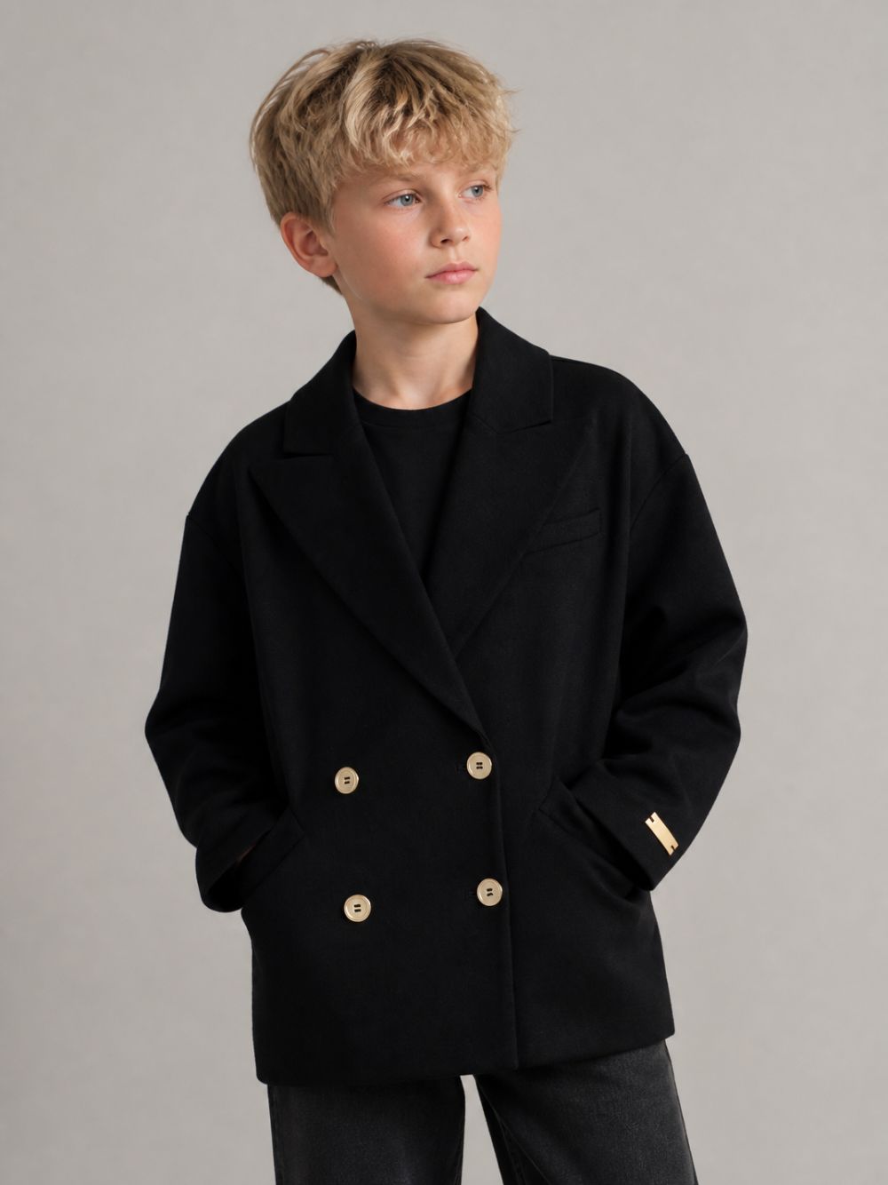 Giacca per bambino Balmain Kids nera con design doppiopetto BZ2A50 J0371 930OR BALMAIN KIDS 