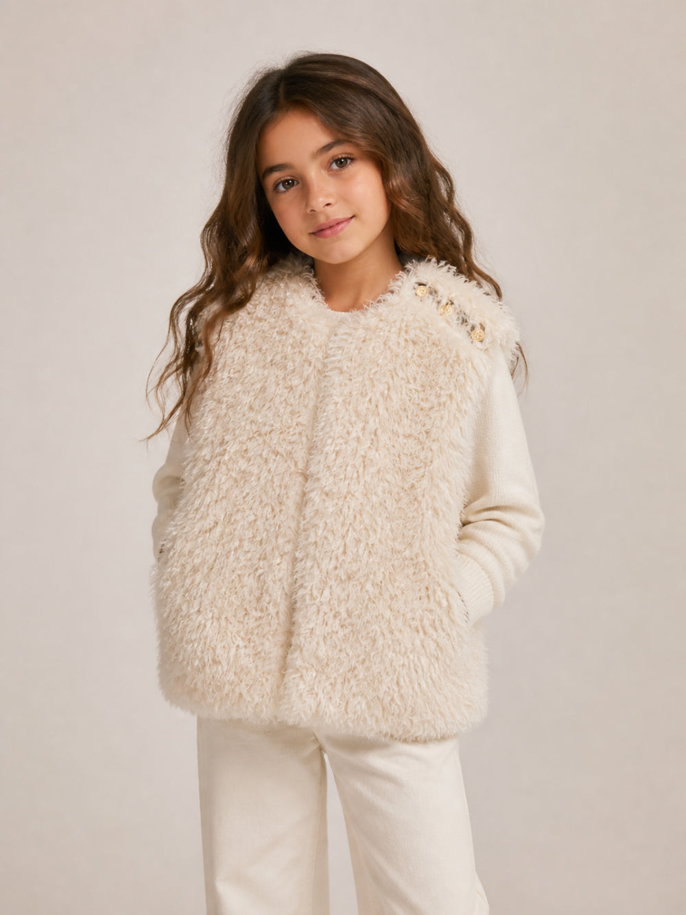 Giubbino per bambina Balmain Kids bianco sporco in pelliccia BZ2B12 H0081 102OR BALMAIN KIDS 