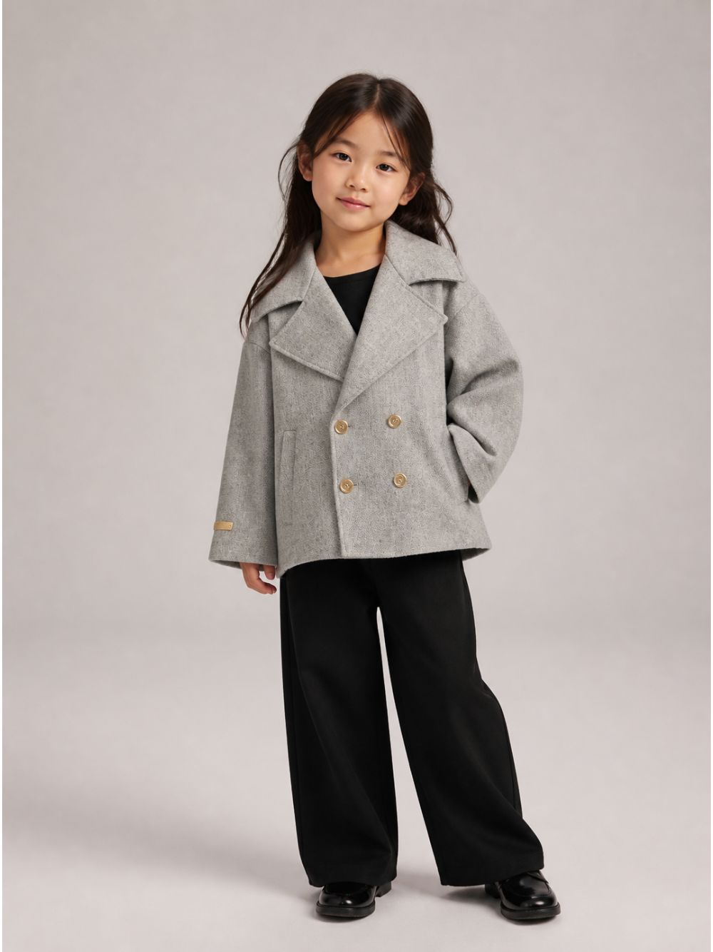 Blazer per bambina Balmain Kids grigio in doppiopetto con maniche ampie BZ2H10 E0254 806OR BALMAIN KIDS 