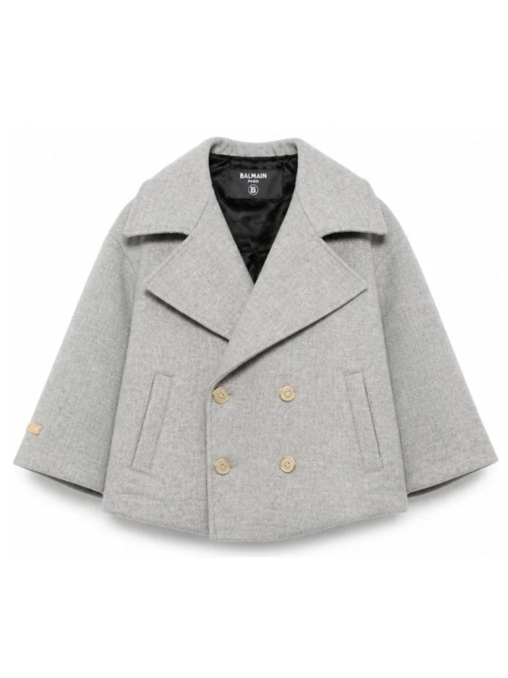 Cappotto per bambina Balmain Kids grigio in doppiopetto con maniche ampie BZ2H10 E0254 806OR BALMAIN KIDS 