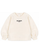 Felpa per neonato Balmain Kids bianca avorio con stampa logo sul davanti BZ4010 Z3183 102NE BALMAIN KIDS 