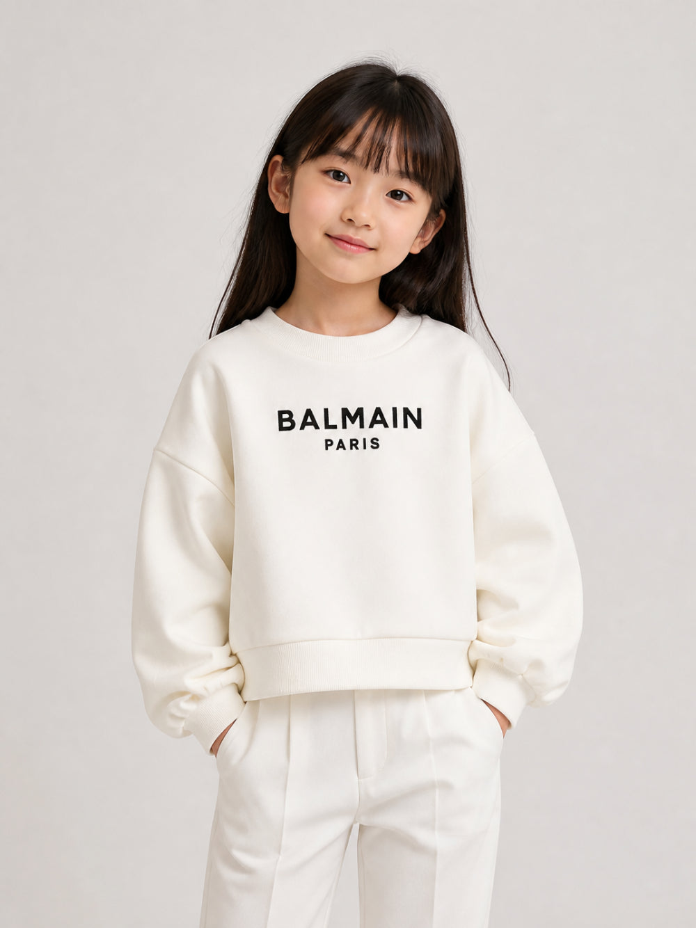 Felpa per bambini Balmain Kids bianca con logo stampato sul davanti BZ4A50 Z3728 102NE BALMAIN KIDS 