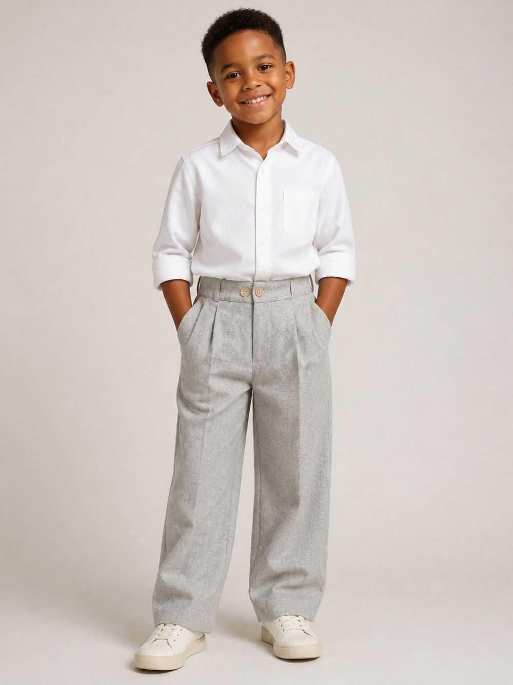 Pantaloni per bambino Balmain Kids grigi con placca con logo color oro BZ6A40 I0341 806OR BALMAIN KIDS 