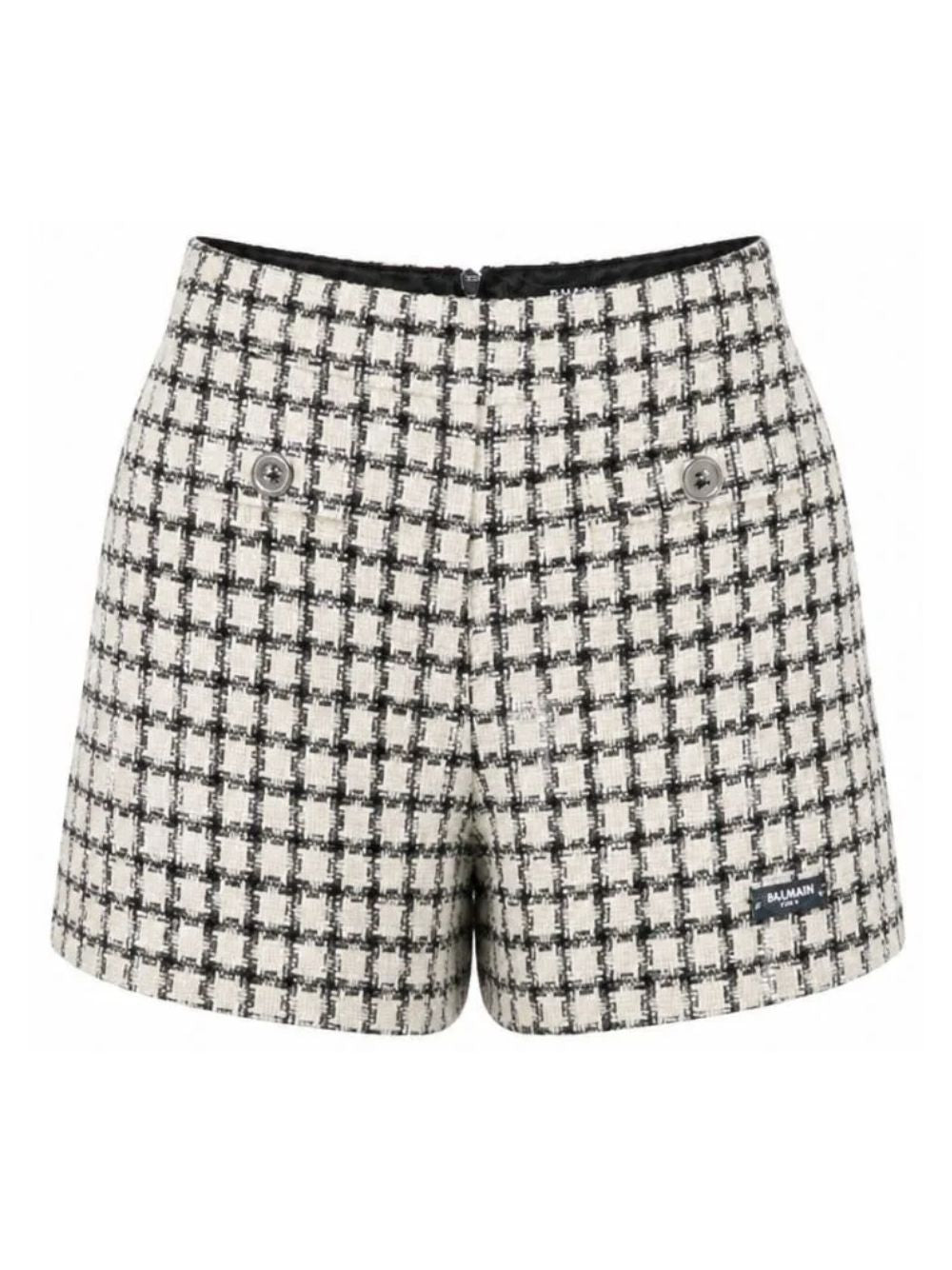 Shorts per bambina Balmain Kids bianco e neri con motivo a quadri BZ6B51 E0253 102AG BALMAIN KIDS 