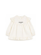 T-shirt per neonata Balmain Kids bianca con dettagli con volant BZ8010 Z3672 102NE BALMAIN KIDS 