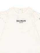 T-shirt per neonata Balmain Kids bianca con dettagli con volant BZ8010 Z3672 102NE BALMAIN KIDS 