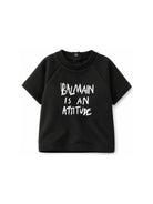 T-shirt per neonato Balmain Kids nera con scritta sul davanti BZ8301 Z3672 930BC BALMAIN KIDS 