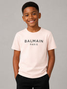 T-shirt per bambina Balmain Kids rosa con stampa logo sul davanti BZ8B61 Z3672 508NE BALMAIN KIDS 