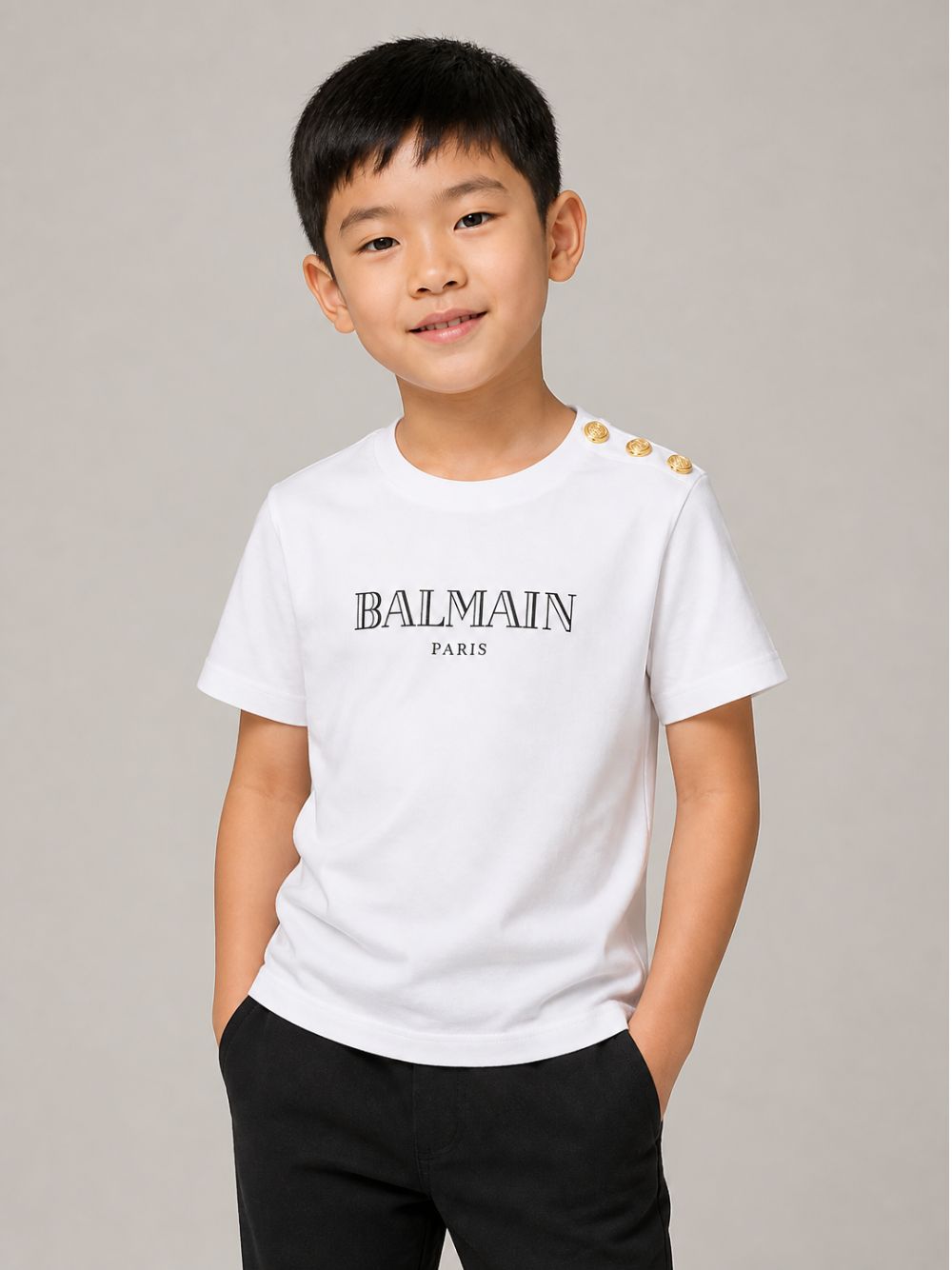 T-shirt per bambino Balmain Kids bianca con stampa logo sul davanti BZ8H51 Z3672 100NE BALMAIN KIDS 