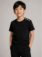 T-shirt per bambini Balmain Kids nera con dettaglio bottoni sulla spalla BZ8I81 Z3672 930OR BALMAIN KIDS 