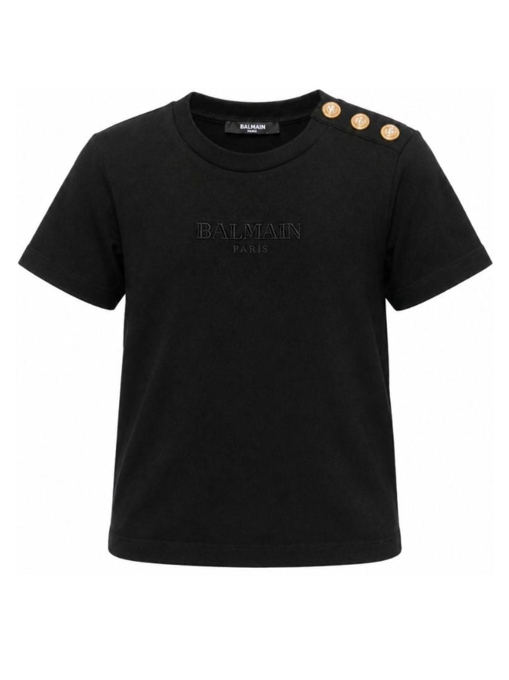 T-shirt per bambini Balmain Kids nera con dettaglio bottoni sulla spalla BZ8I81 Z3672 930OR BALMAIN KIDS 