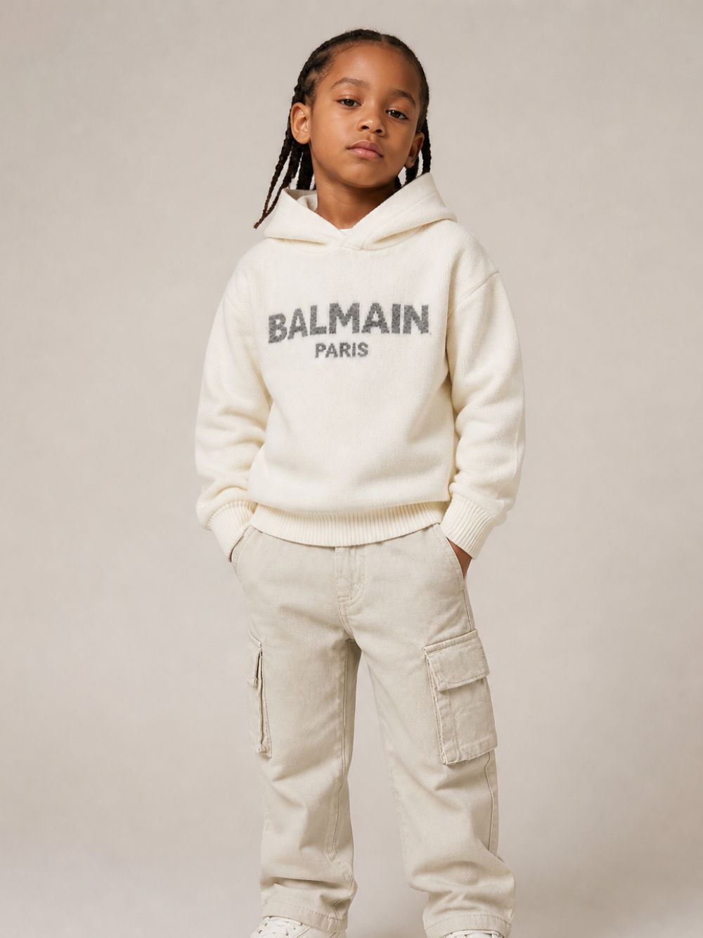Felpa per bambino Balmain Kids bianca con logo sul davanti BZ9H00 Z3404 101GR BALMAIN KIDS 