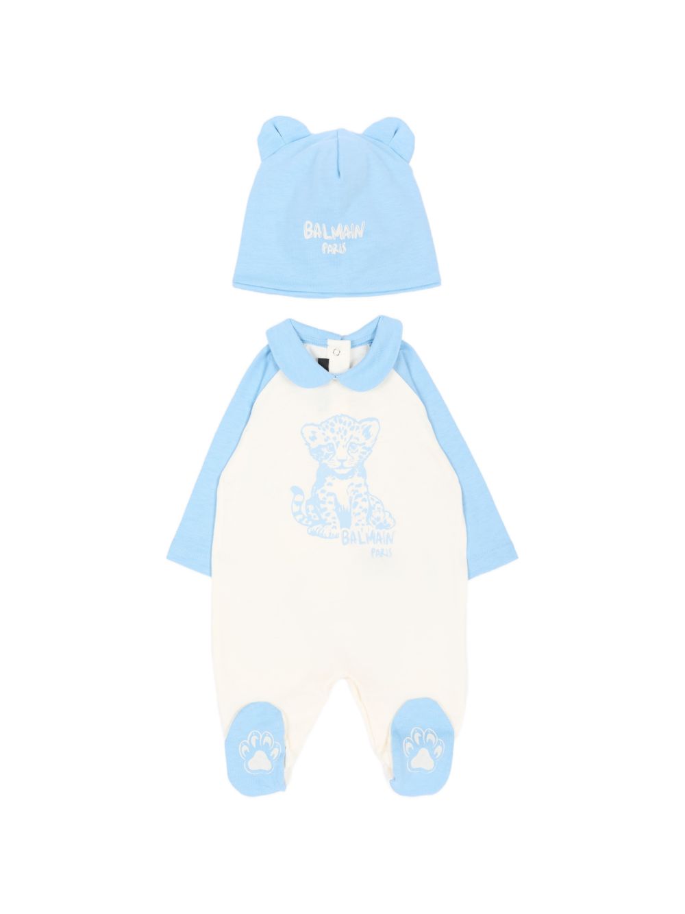 Set tutina e cappellino per neonato Balmain Kids azzurro con stampa grafica tigre sul davanti BZB330 Z3672 102CE BALMAIN KIDS 
