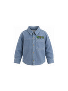 Camicia per bambino Billieblush Kids blu con toppe ricamate sul davanti U22307 81U BILLIEBLUSH KIDS 