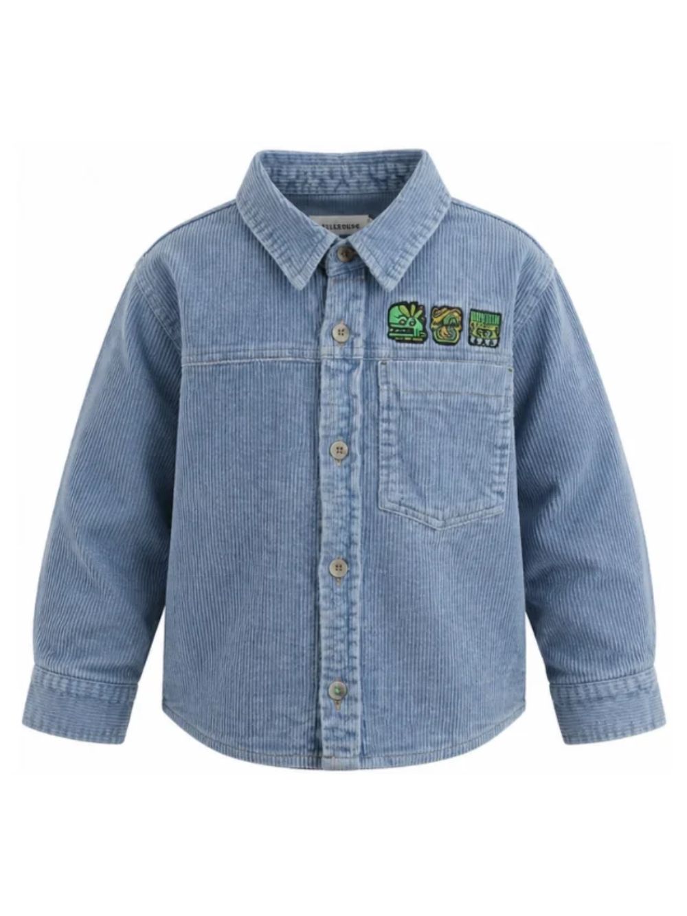 Camicia per bambino Billieblush Kids blu con toppe ricamate sul davanti U22307 81U BILLIEBLUSH KIDS 