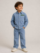 Camicia per bambino Billieblush Kids blu con toppe ricamate sul davanti U22307 81U BILLIEBLUSH KIDS 