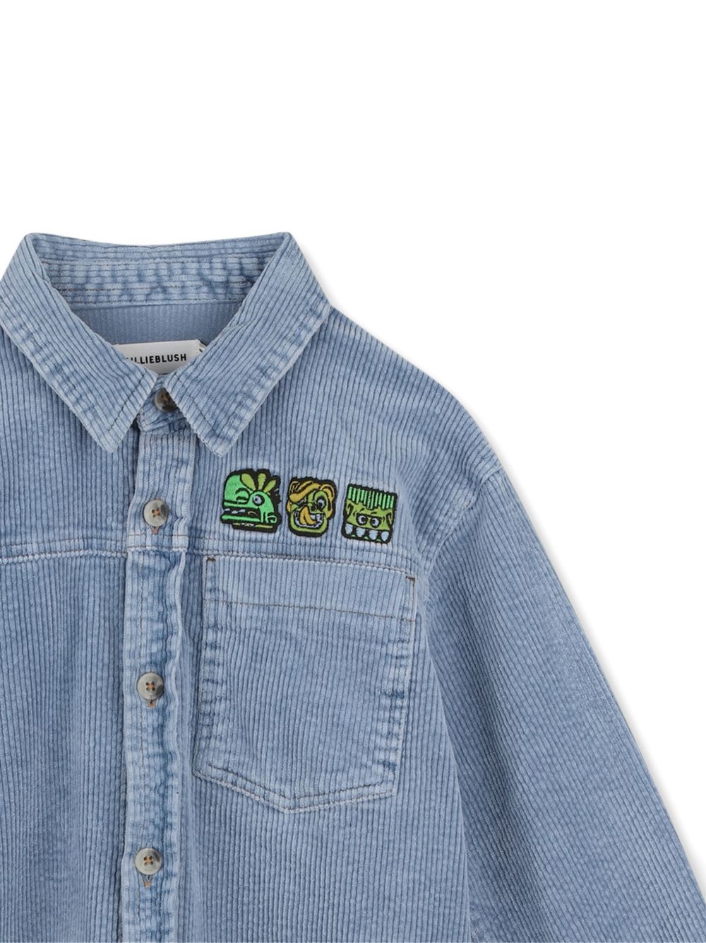 Camicia per bambino Billieblush Kids blu con toppe ricamate sul davanti U22307 81U BILLIEBLUSH KIDS 