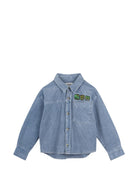 Camicia per bambino Billieblush Kids blu con toppe ricamate sul davanti U22307 81U BILLIEBLUSH KIDS 