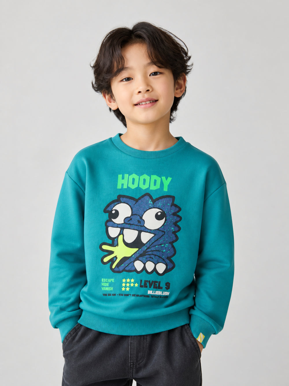 Felpa per bambino Billieblush Kids verde con stampa grafica sul davanti U22312 70D BILLIEBLUSH KIDS 