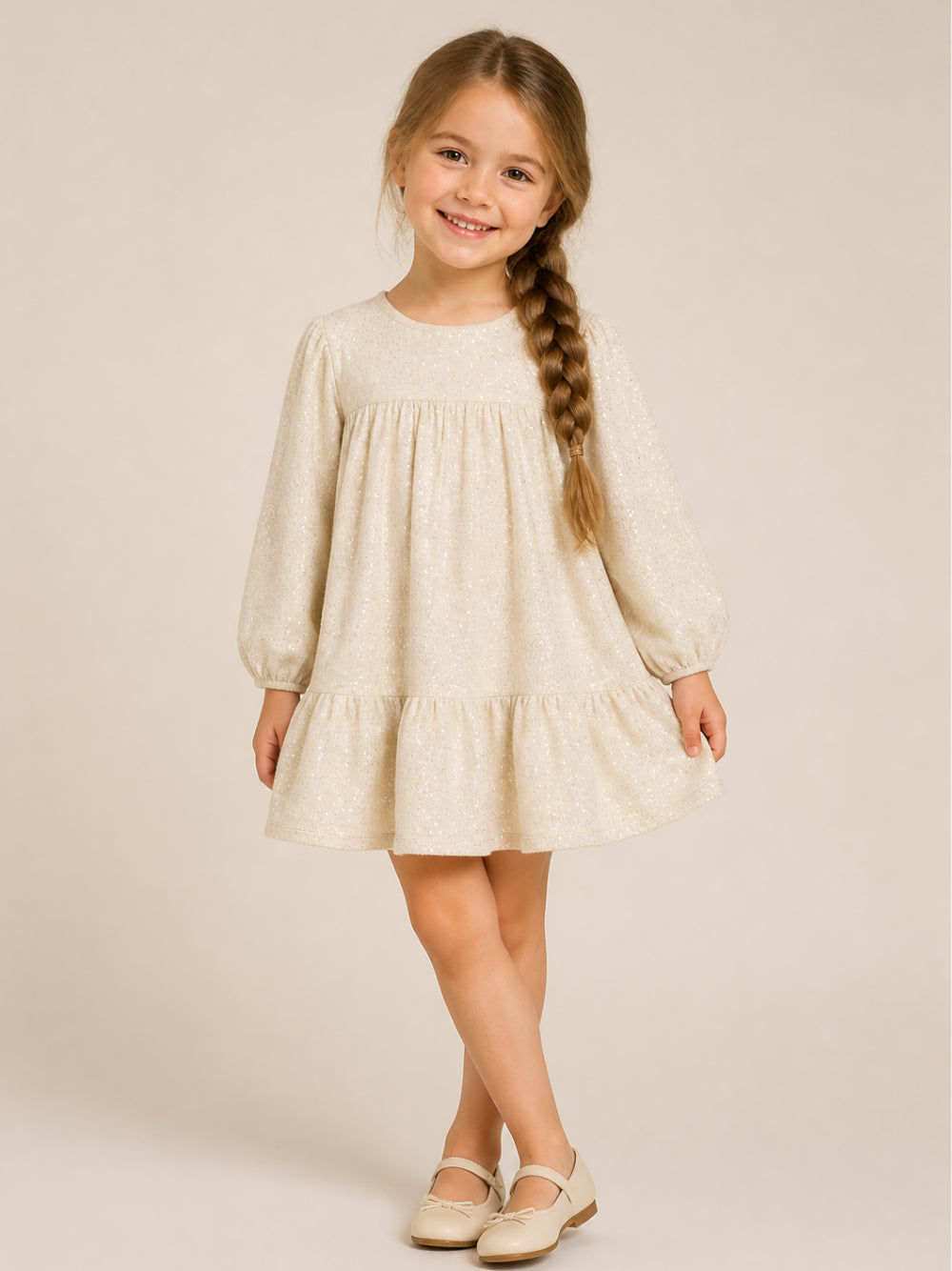 Abito per bambina Billieblush Kids beige con ruches e paillettes U22353 243 BILLIEBLUSH KIDS 