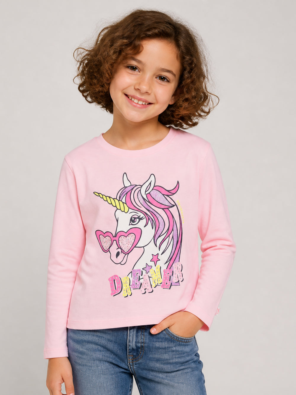 T-shirt per bambina Billieblush Kids rosa con stampa grafica unicorno U22384 467 BILLIEBLUSH KIDS 