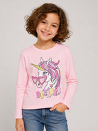 T-shirt per bambina Billieblush Kids rosa con stampa grafica unicorno U22384 467 BILLIEBLUSH KIDS 
