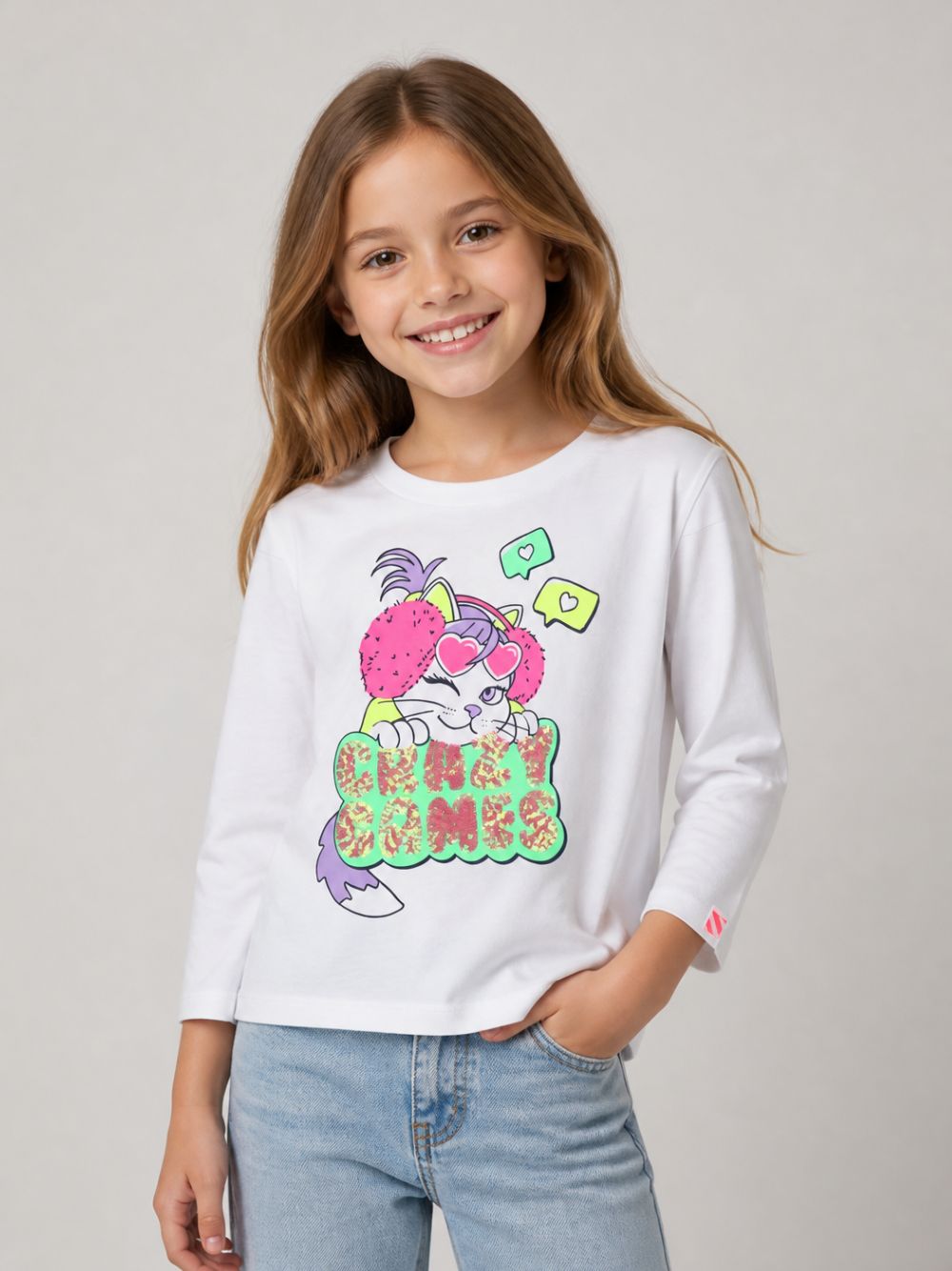 T-shirt per bambina Billieblush Kids bianca con stampa grafica gatto U22387 10P BILLIEBLUSH KIDS 