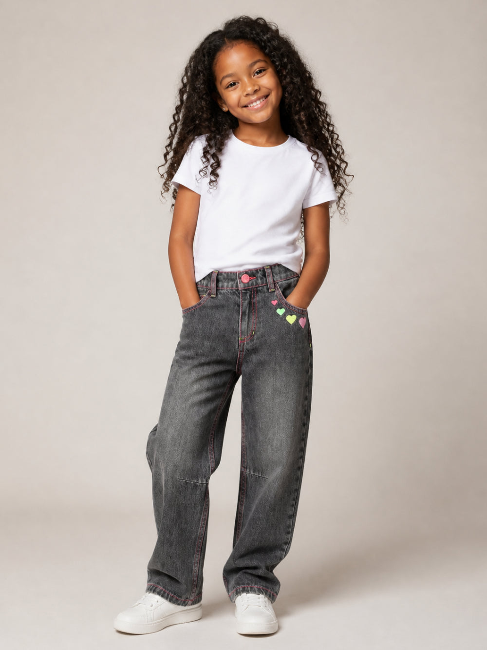 Jeans per bambina Billieblush Kids in denim grigio con ricamo a cuori U22413 Z20 BILLIEBLUSH KIDS 