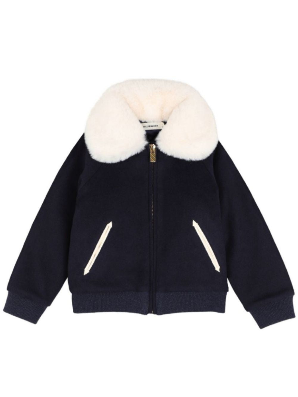 Giubbino per bambina Billieblush Kids blu con colletto in pelliccia sintetica U22431 85T BILLIEBLUSH KIDS 