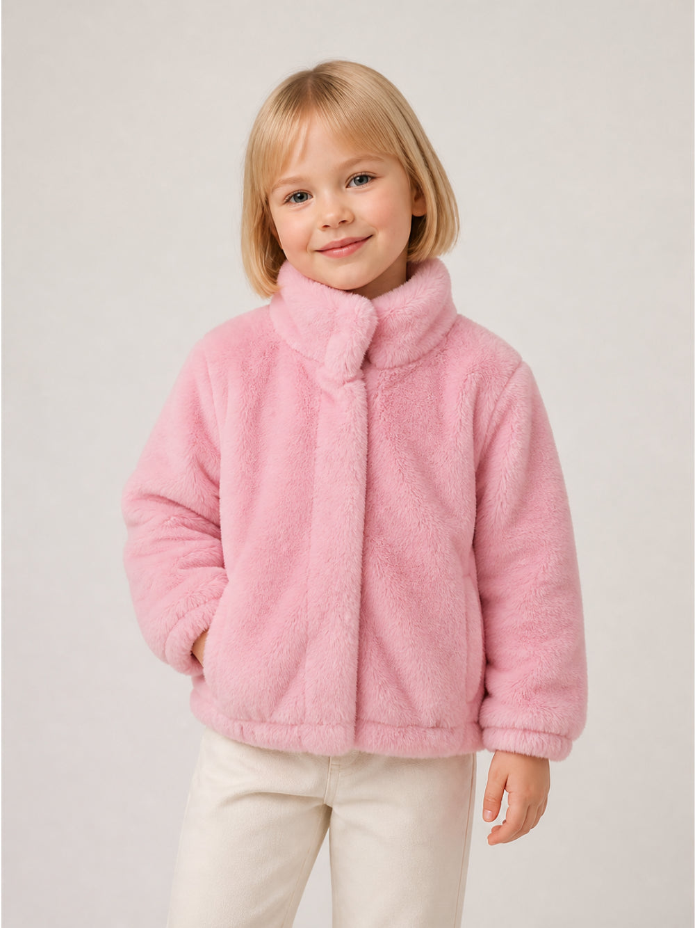 Giubbino per bambina Billieblush Kids rosa in pelliccia sintetica U22448 475 BILLIEBLUSH KIDS 
