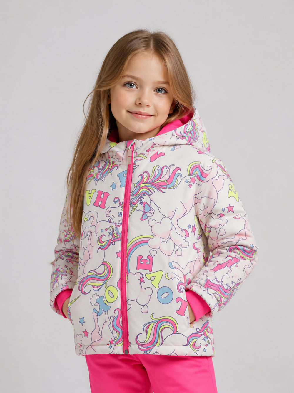 Giubbino per bambina Billieblush Kids rosa con stampa unicorni all-over U22451 Z41 BILLIEBLUSH KIDS 