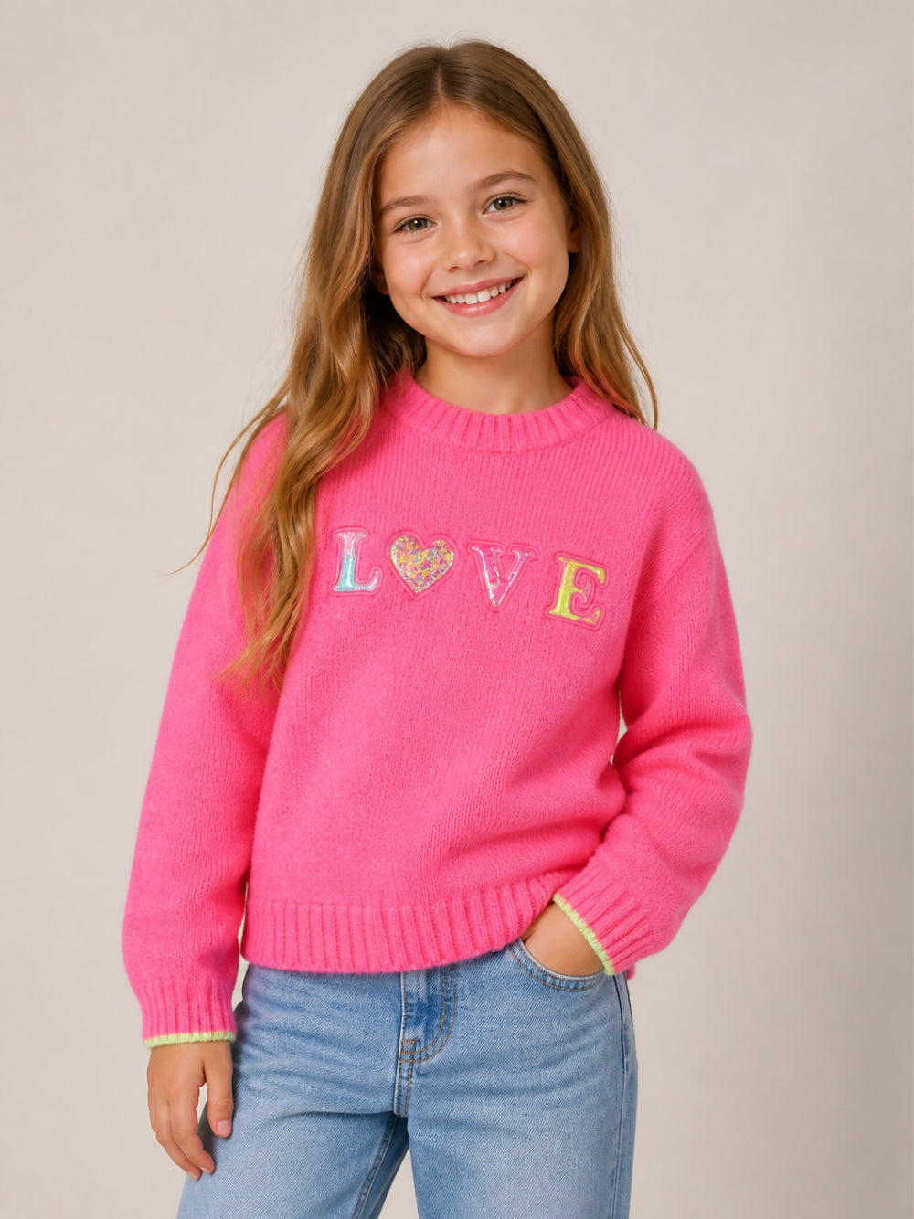 Maglione per bambina Billieblush Kids rosa con decorazione con paillettes U22467 47A BILLIEBLUSH KIDS 
